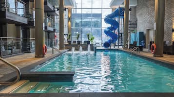 Indoor pool, open 8:30 AM to 10:00 PM, lifeguards on site