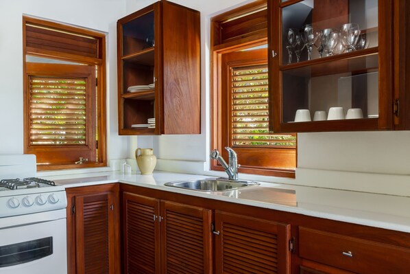 Vila, vista para o oceano | Cozinha privada | Geladeira grande, fogão, cafeteira/chaleira, liquidificador