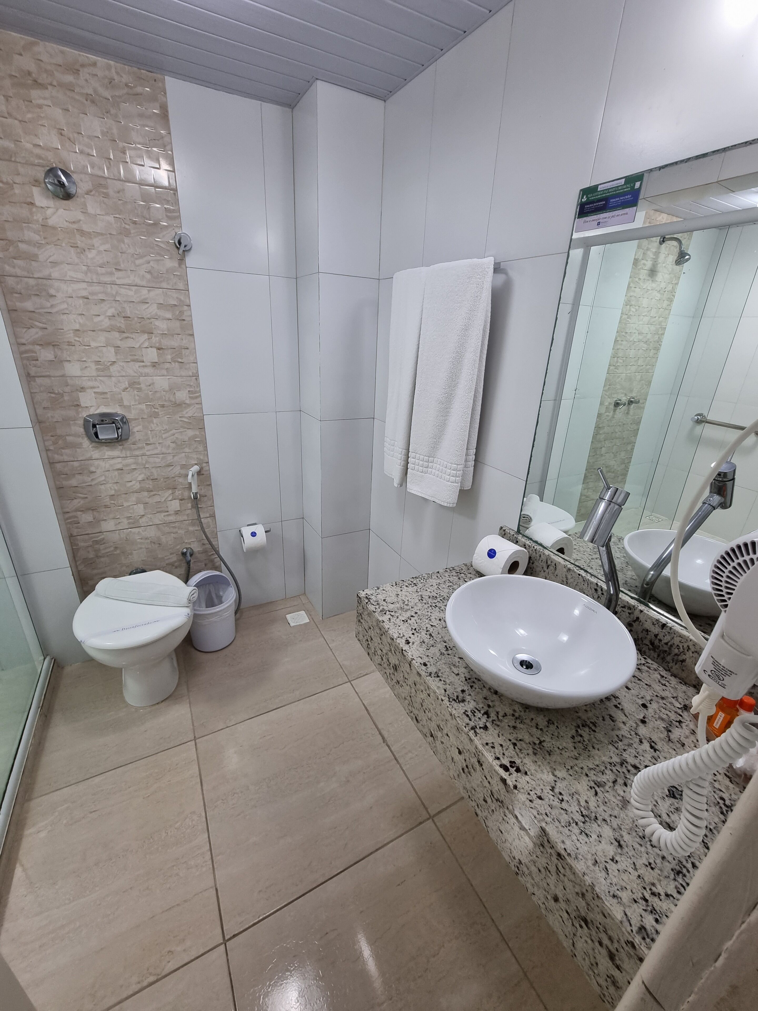 Une salle de bain équipée de toilettes, d’un bidet et d’un lavabo.