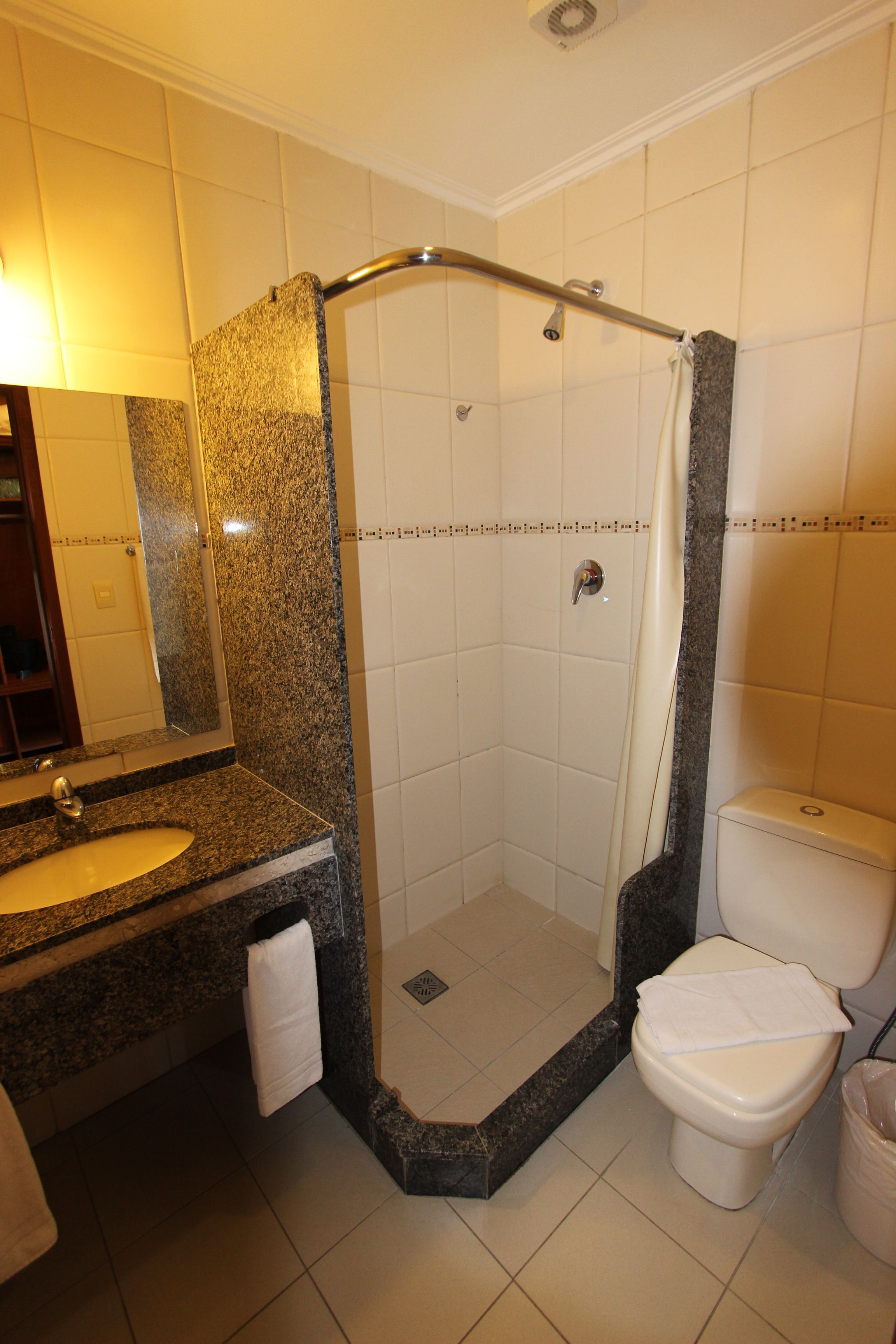 standard double room | bathroom | shower, free toiletries, hair dryer, towels