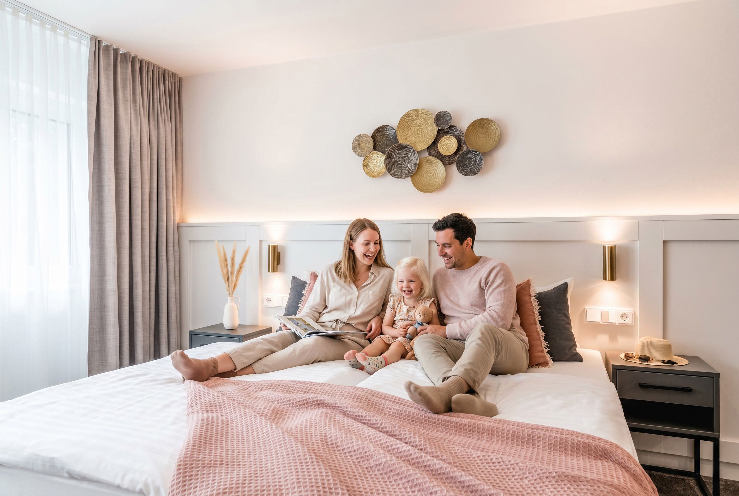 Roupas de cama antialérgicas, cofres nos quartos, escrivaninha