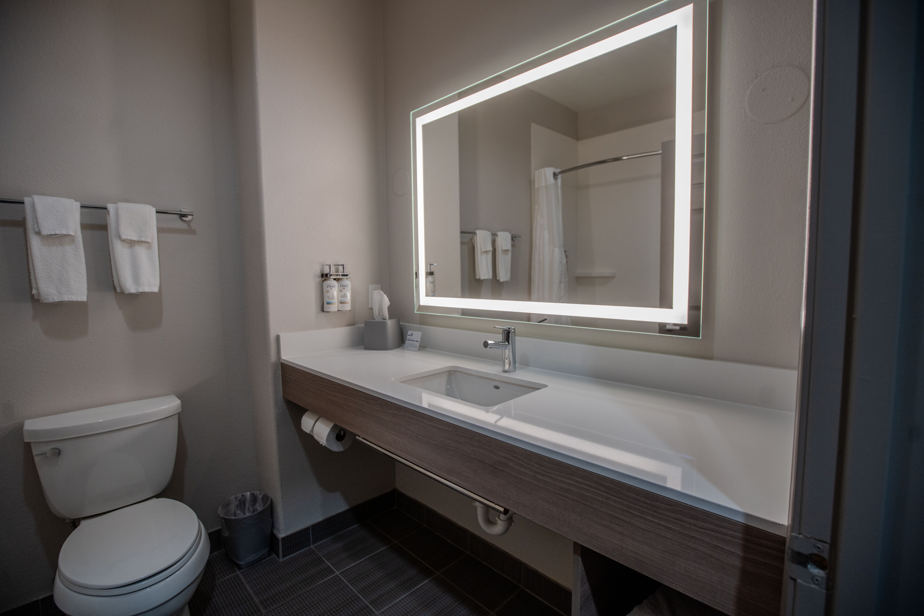 combined shower/bathtub, hair dryer, towels