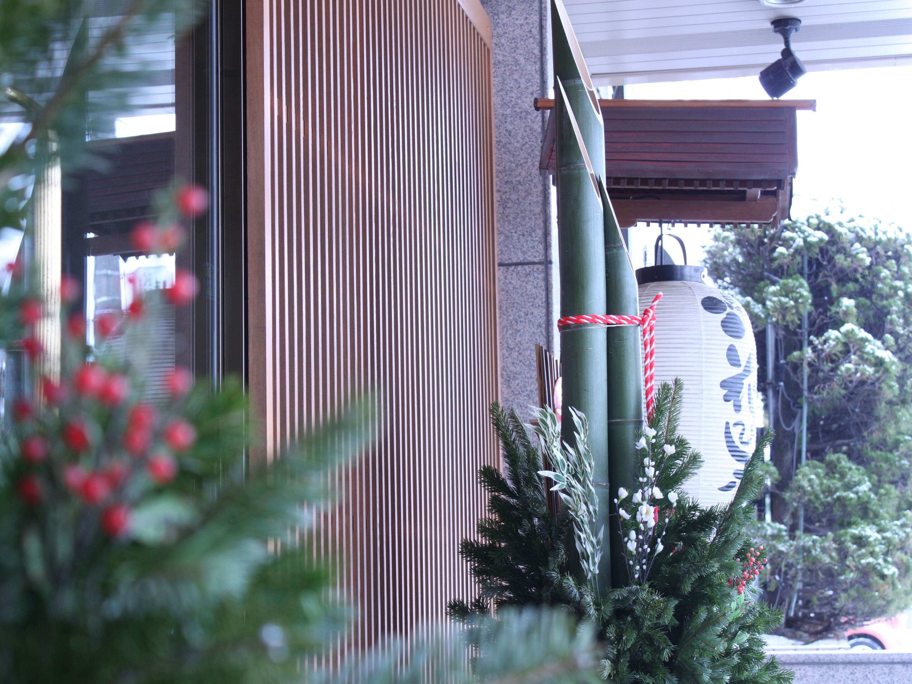 A building with vertical siding, a green pipe, and a white spherical object with black patterns.