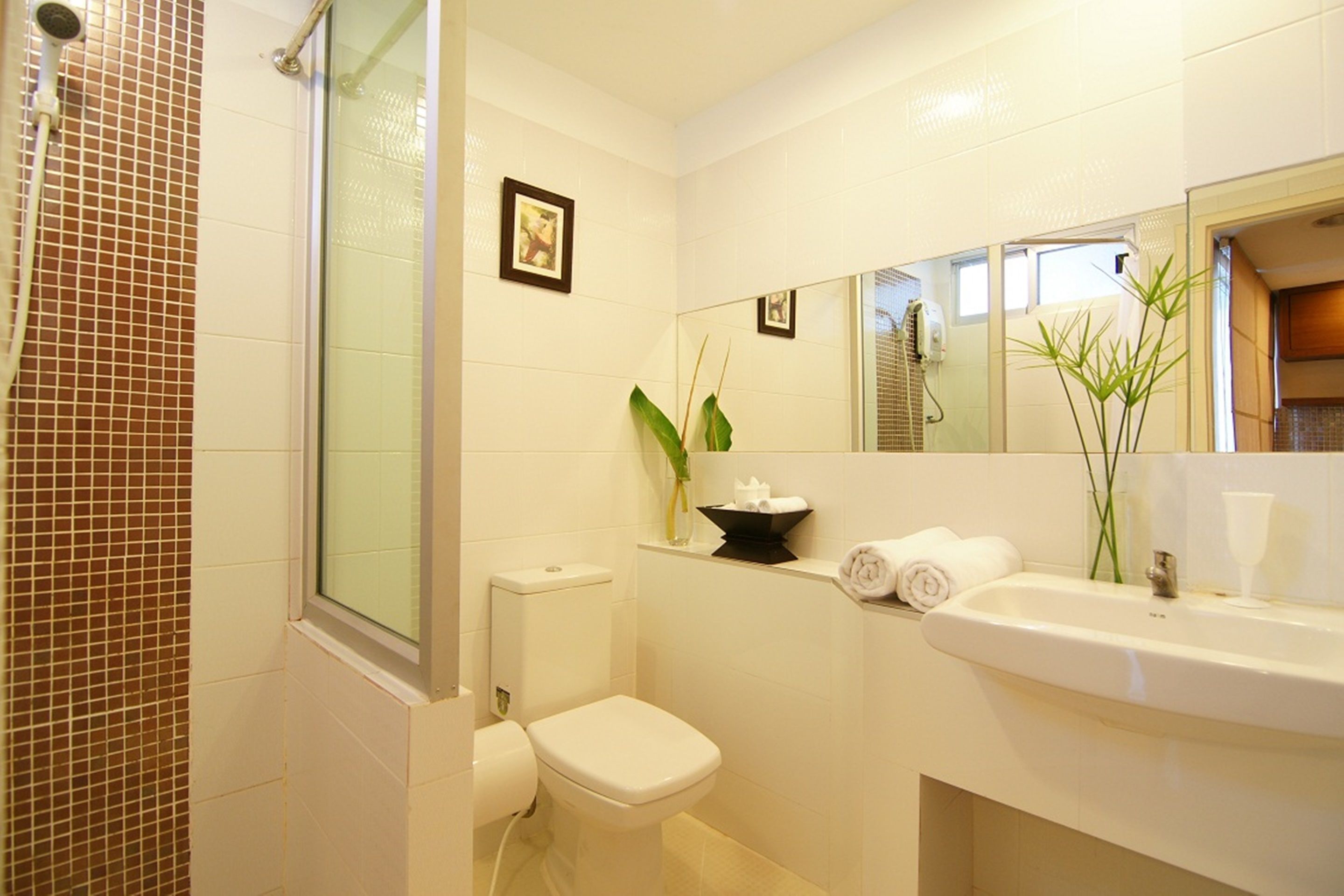Shower, free toiletries, hair dryer, bathrobes