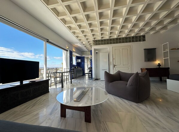 Apartment, Balcony, Mountain View (No.8) | Living area | 55-inch Smart TV with digital channels, Netflix, streaming services - Athens Green Apartments (Athens)