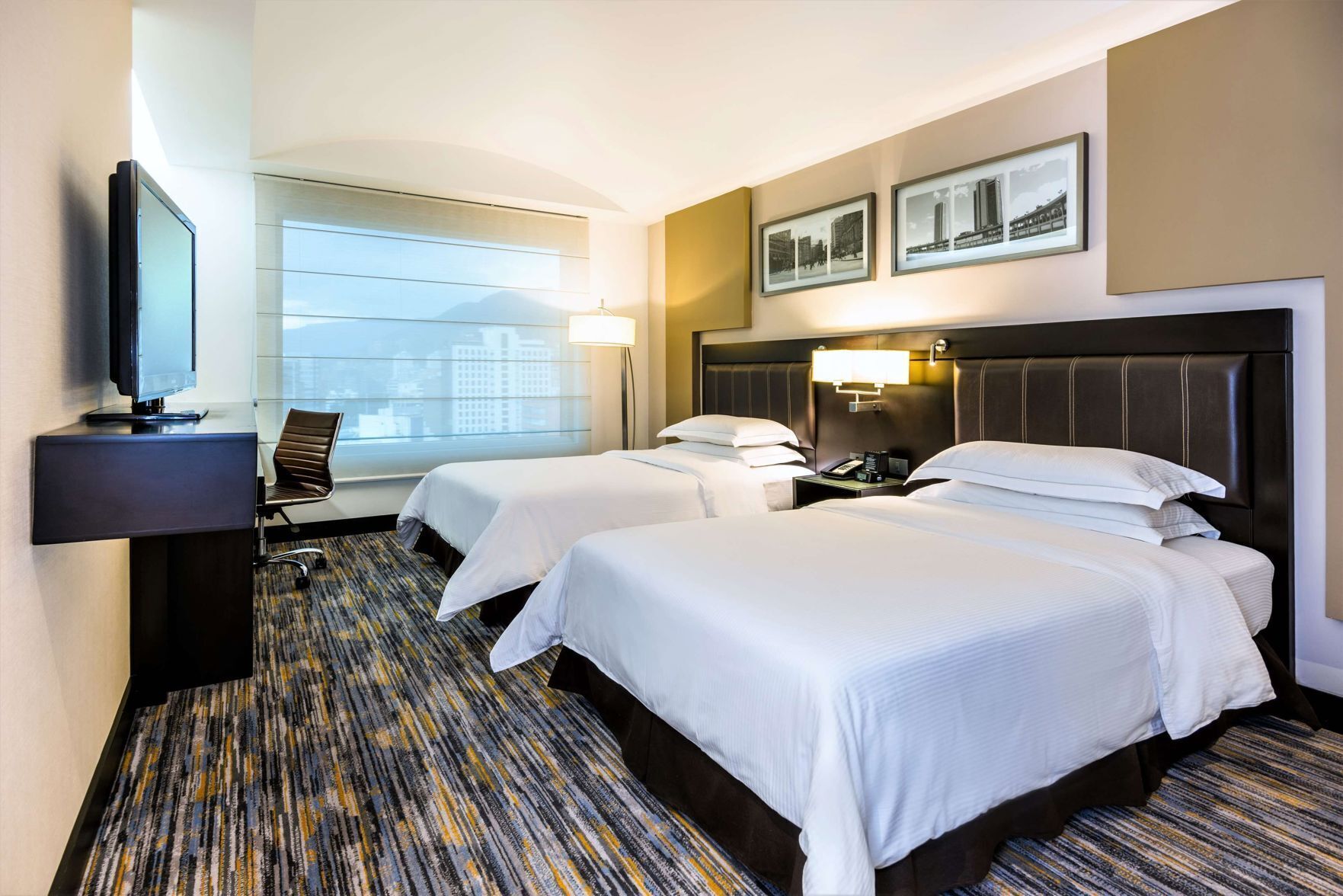 In-room safe, desk, laptop workspace, soundproofing