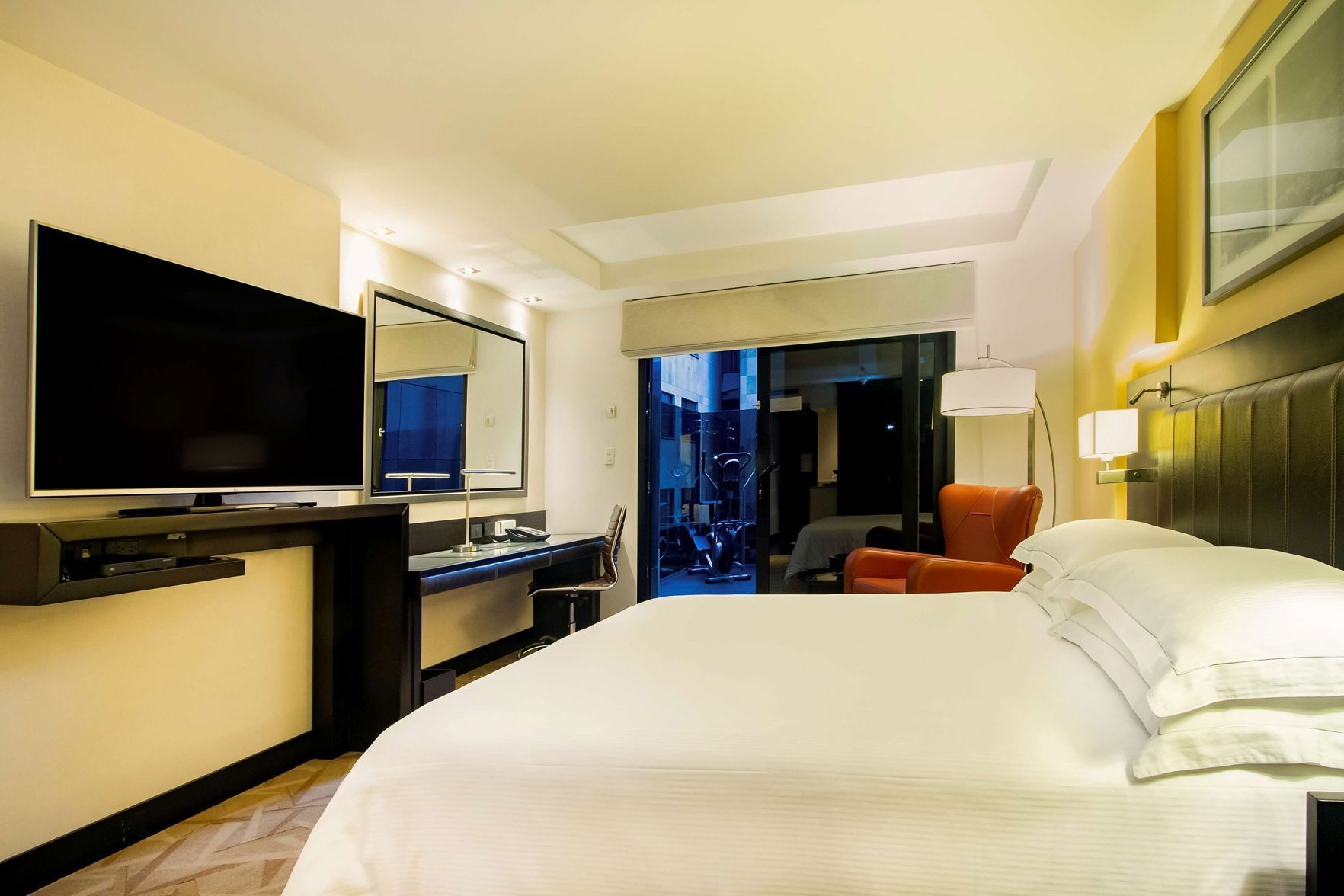 In-room safe, desk, laptop workspace, soundproofing