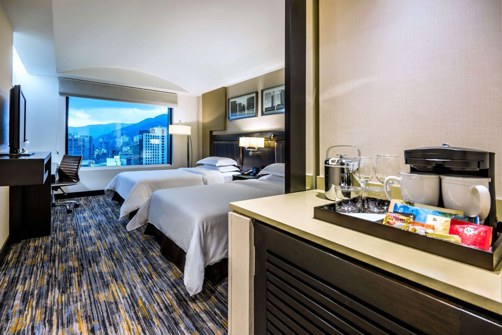 In-room safe, desk, laptop workspace, soundproofing