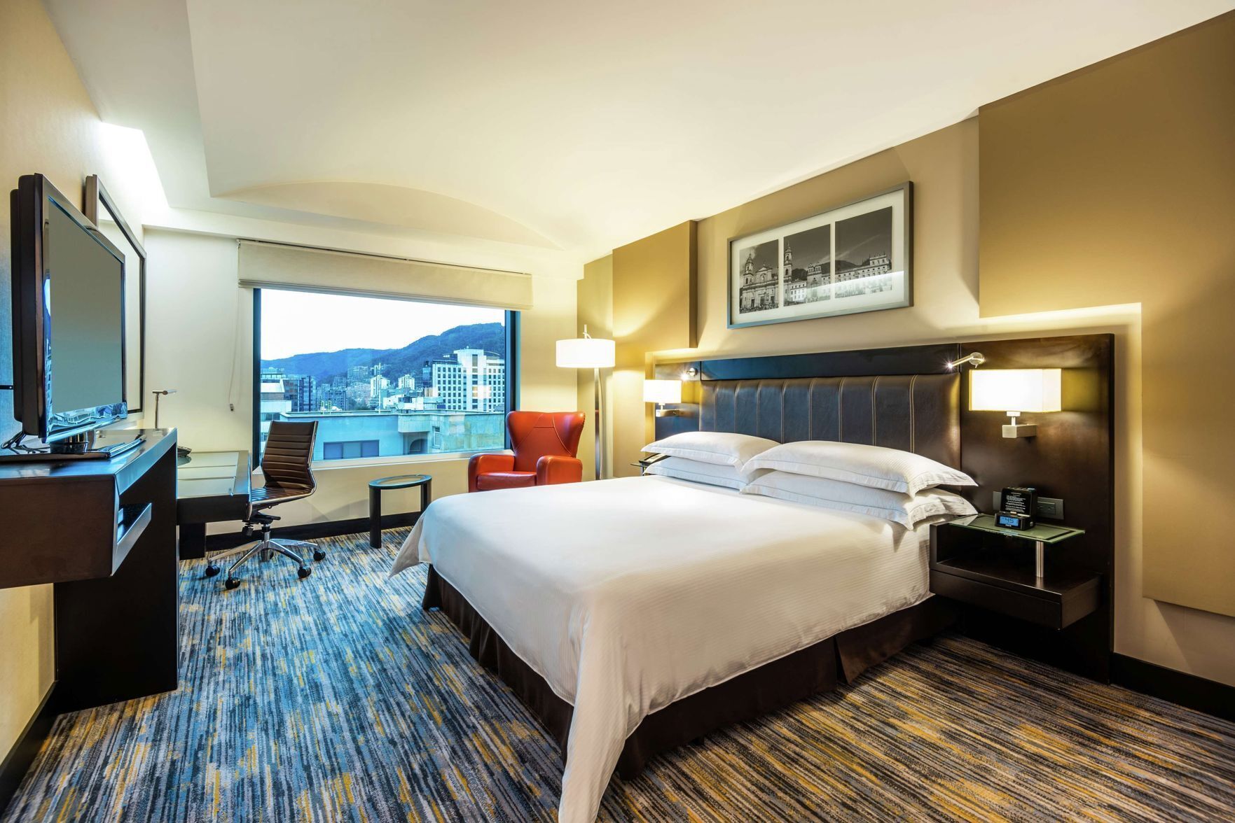 In-room safe, desk, laptop workspace, soundproofing