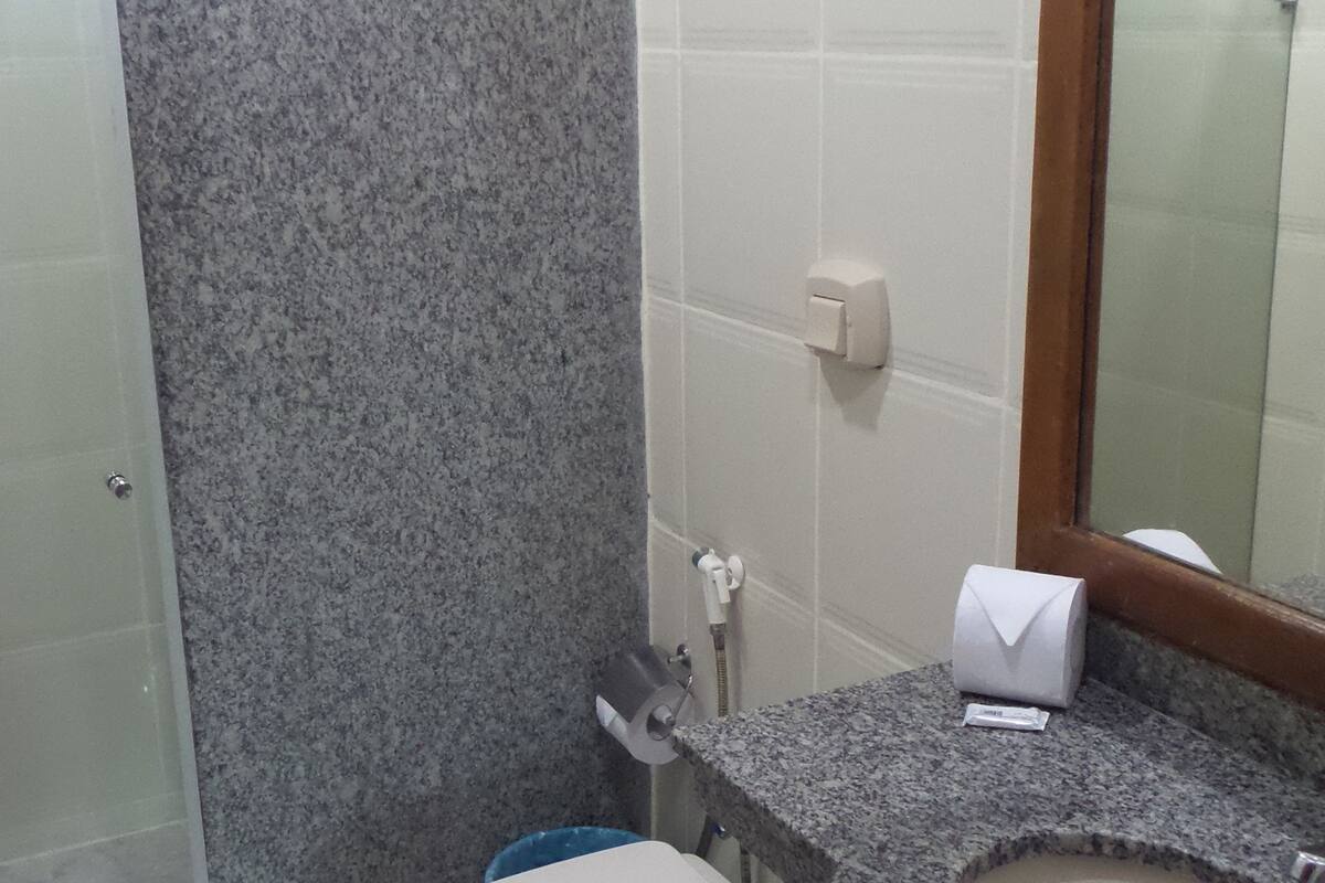 standard room | bathroom | shower, hair dryer, towels