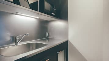 Fridge, microwave, coffee/tea maker