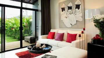 Villa, 2 Bedrooms, Private Pool | Living room | 32-inch flat-screen TV with cable channels, TV