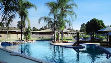 Outdoor pool, pool loungers