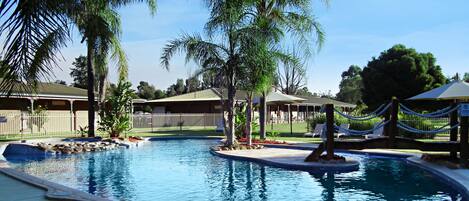 Outdoor pool, pool loungers