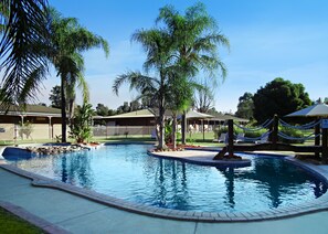 Outdoor pool, sun loungers