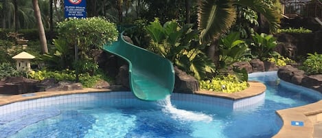 Outdoor pool, sun loungers