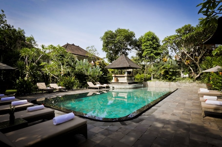 Outdoor pool, sun loungers