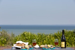 Se sirven desayunos y cenas; cocina local; con vista al mar