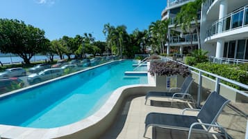 2 outdoor pools, pool loungers