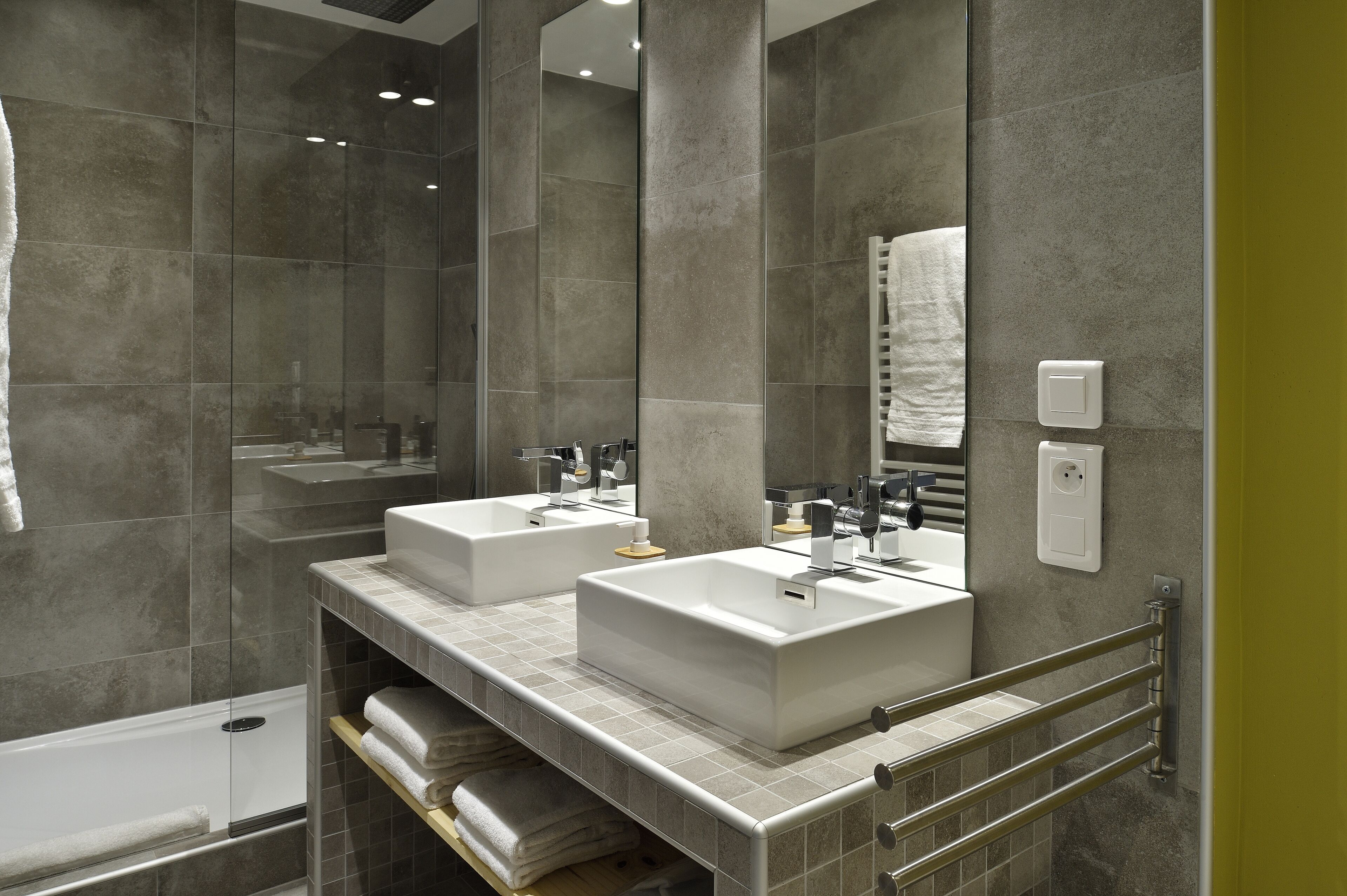 junior suite, mountain view | bathroom | hair dryer, towels