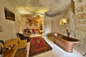 Flat-screen TV, fireplace