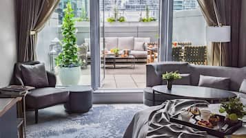 Room, 1 King Bed, Terrace | Frette Italian sheets, premium bedding, down comforters, pillowtop beds