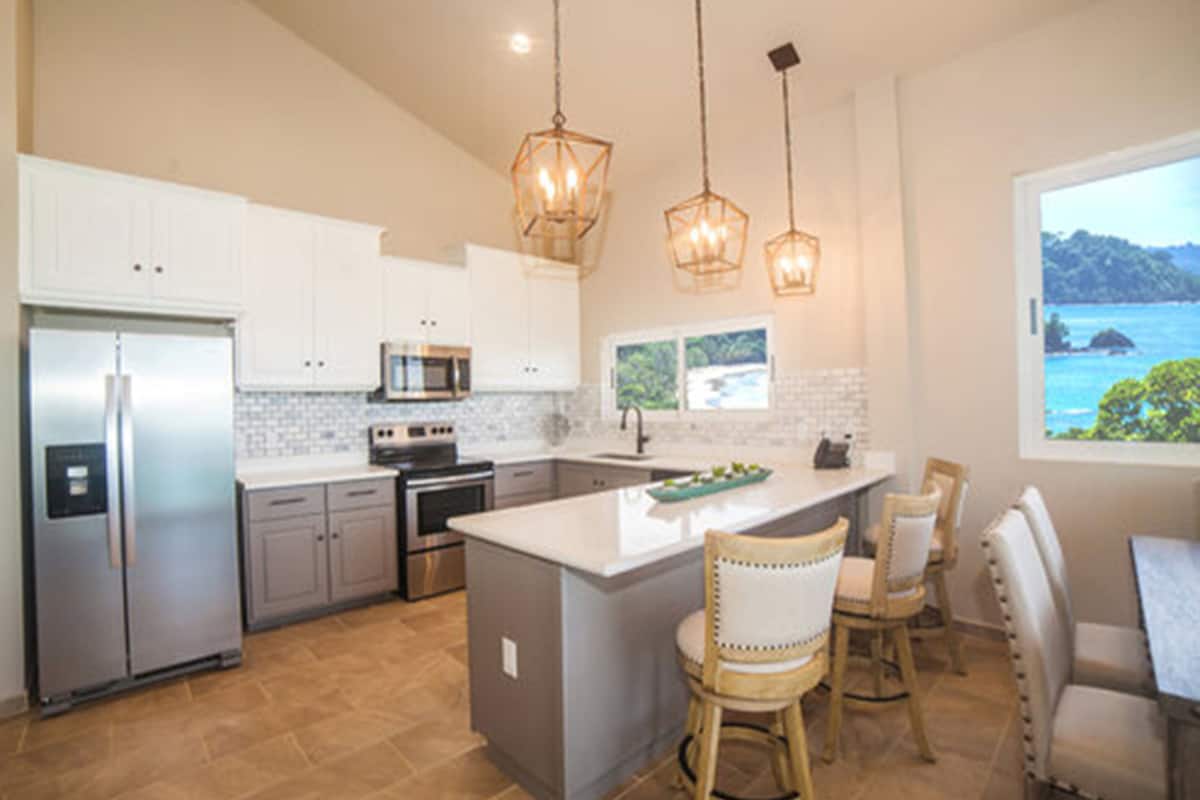 full-sized fridge, coffee/tea maker