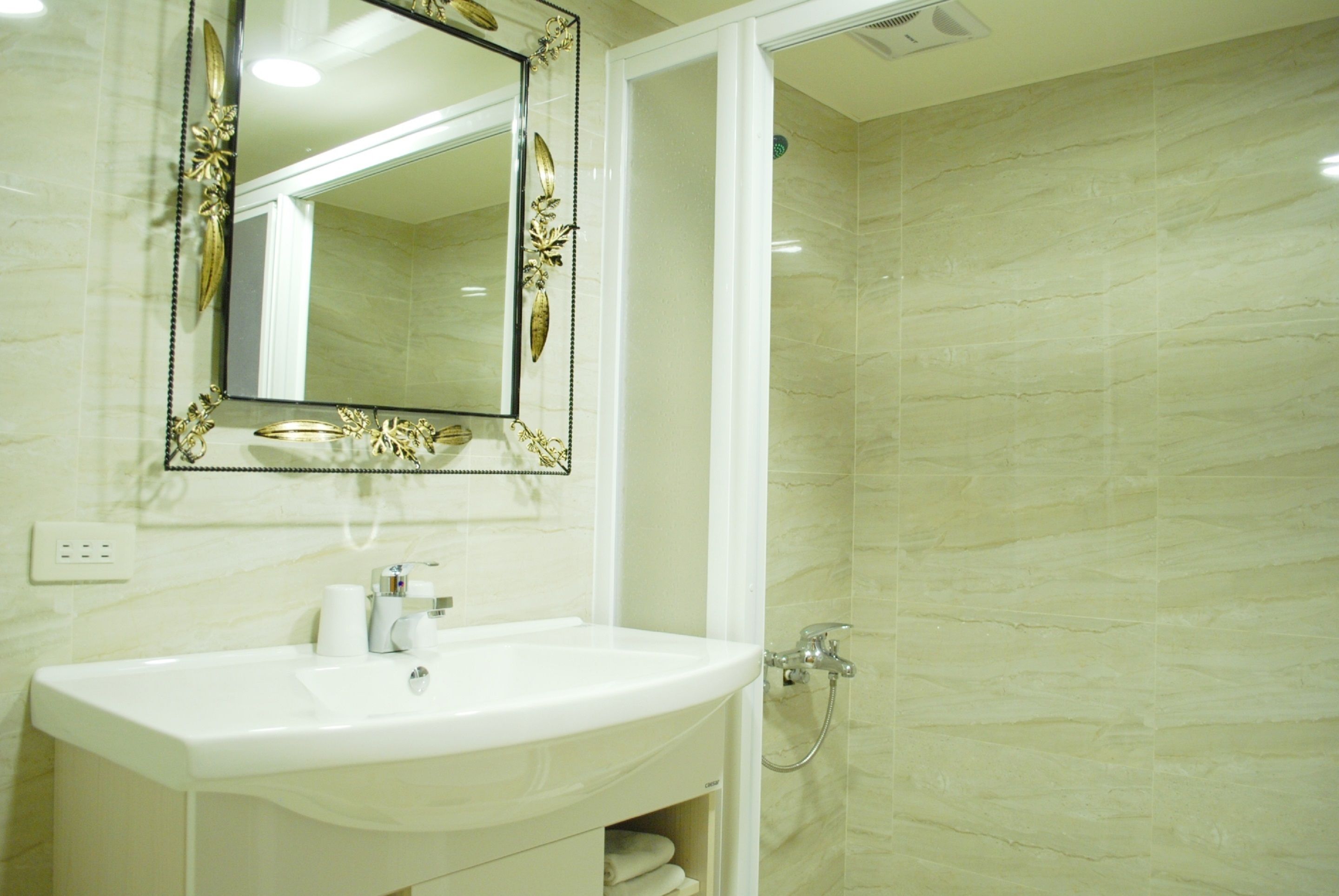 Shower, hair dryer, electronic bidet, towels