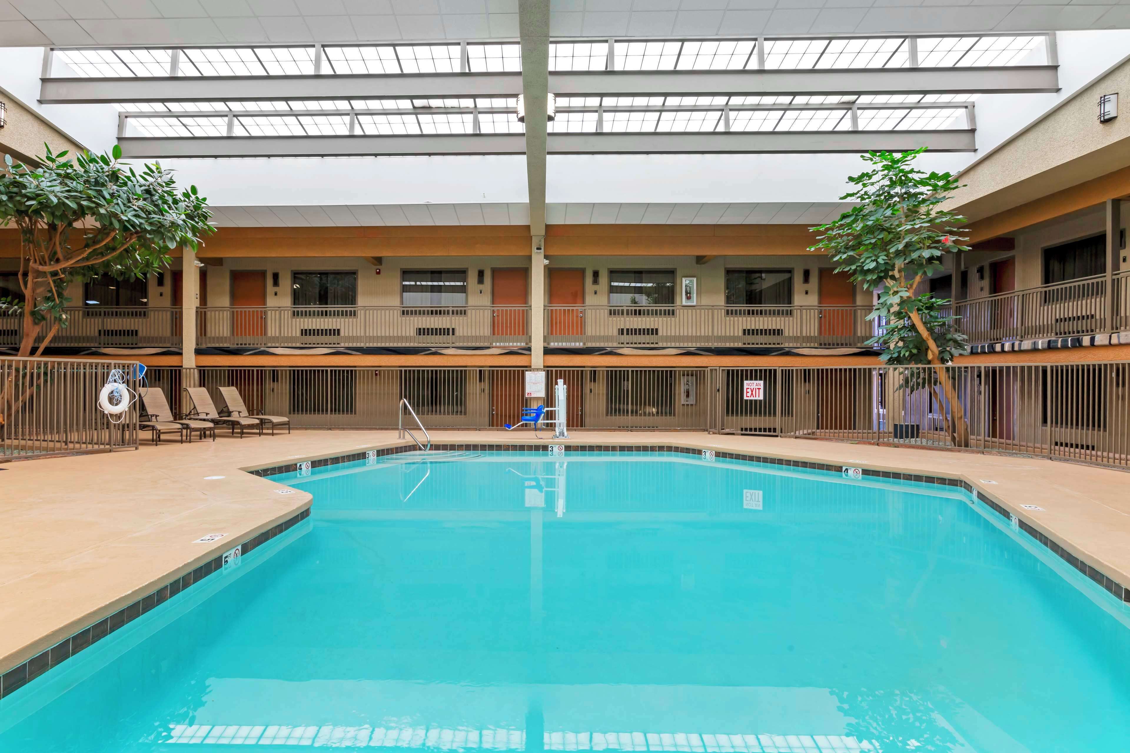 indoor pool, open 8:00 am to 9:00 pm, pool loungers