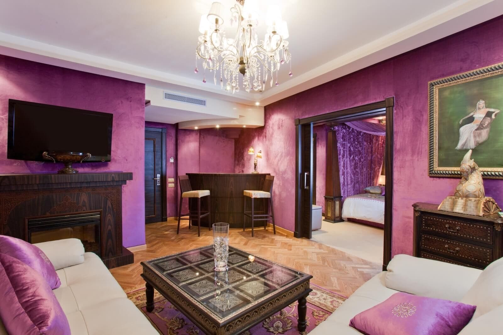 55-inch smart tv with satellite channels, fireplace, offices