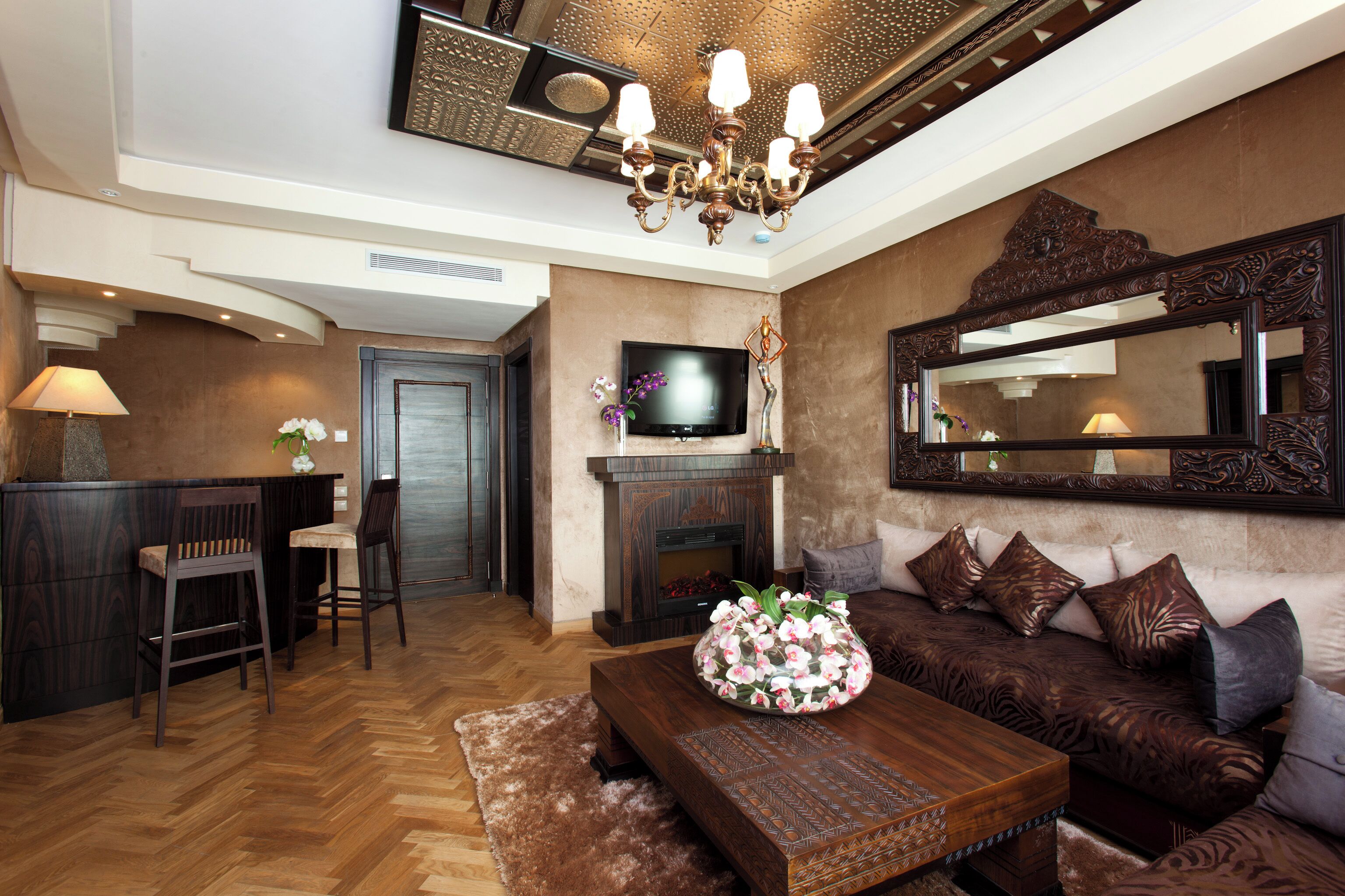 55-inch smart tv with satellite channels, fireplace, offices