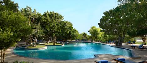 Outdoor pool, sun loungers