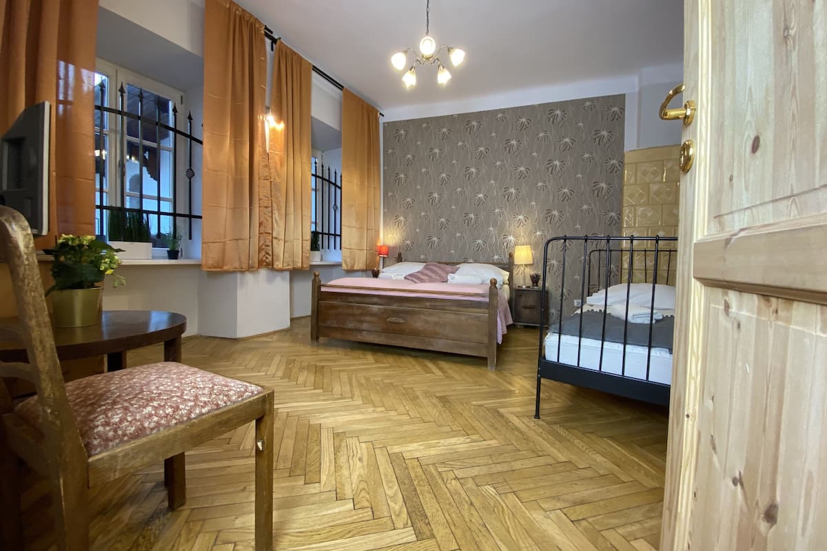 1 bedroom, desk, laptop workspace, iron/ironing board