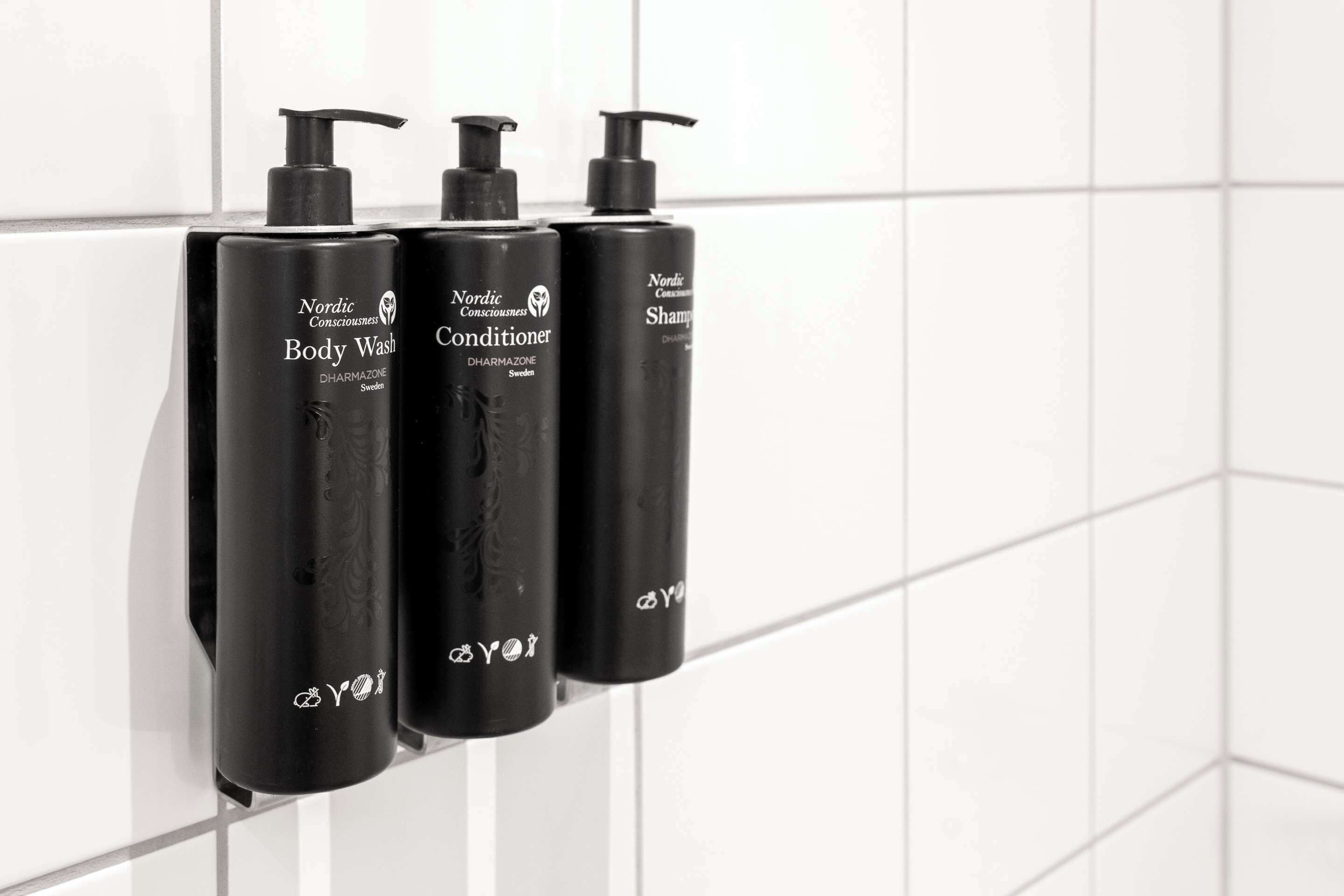 shower, eco-friendly toiletries, hair dryer, towels