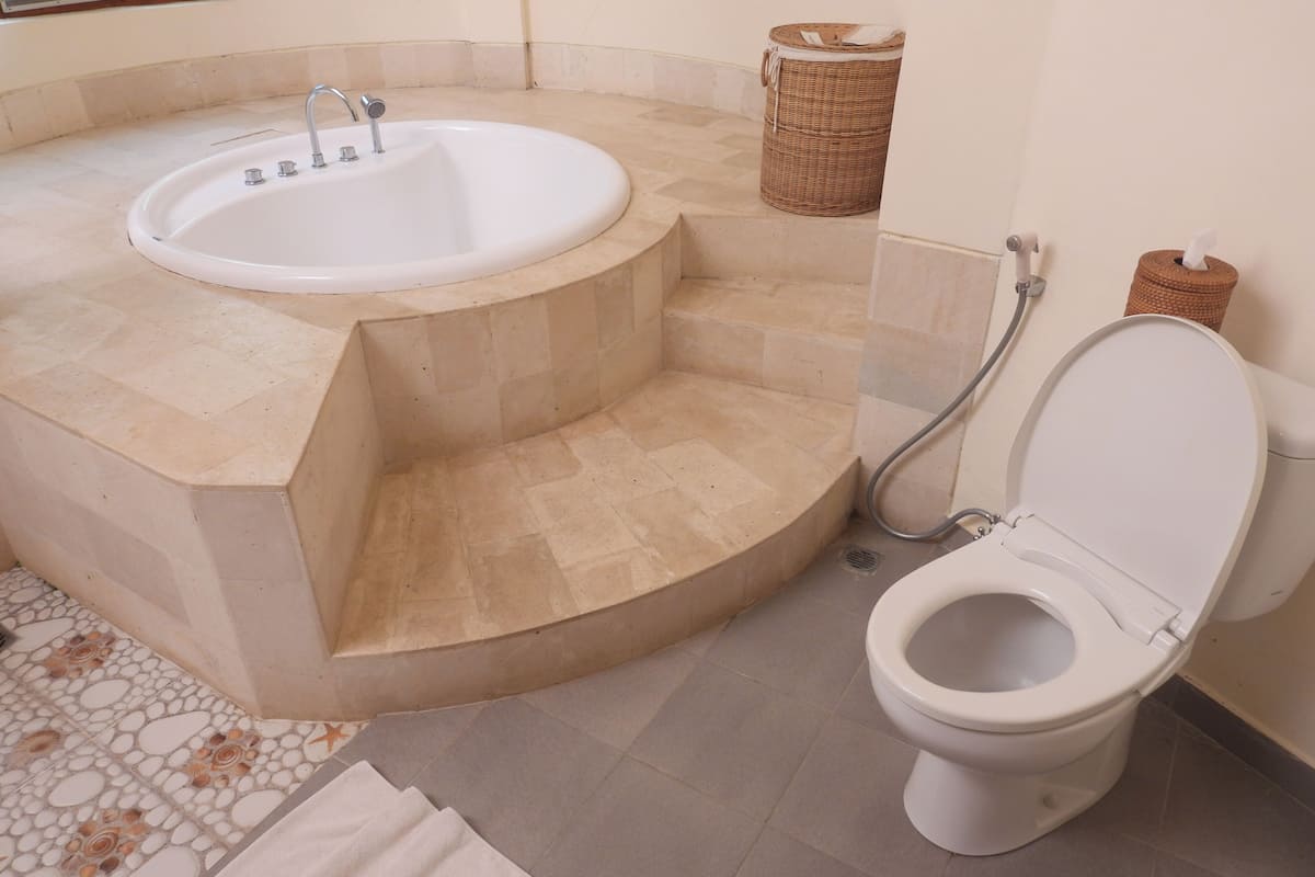 two-bedroom villa  | bathroom | free toiletries, towels, soap, shampoo