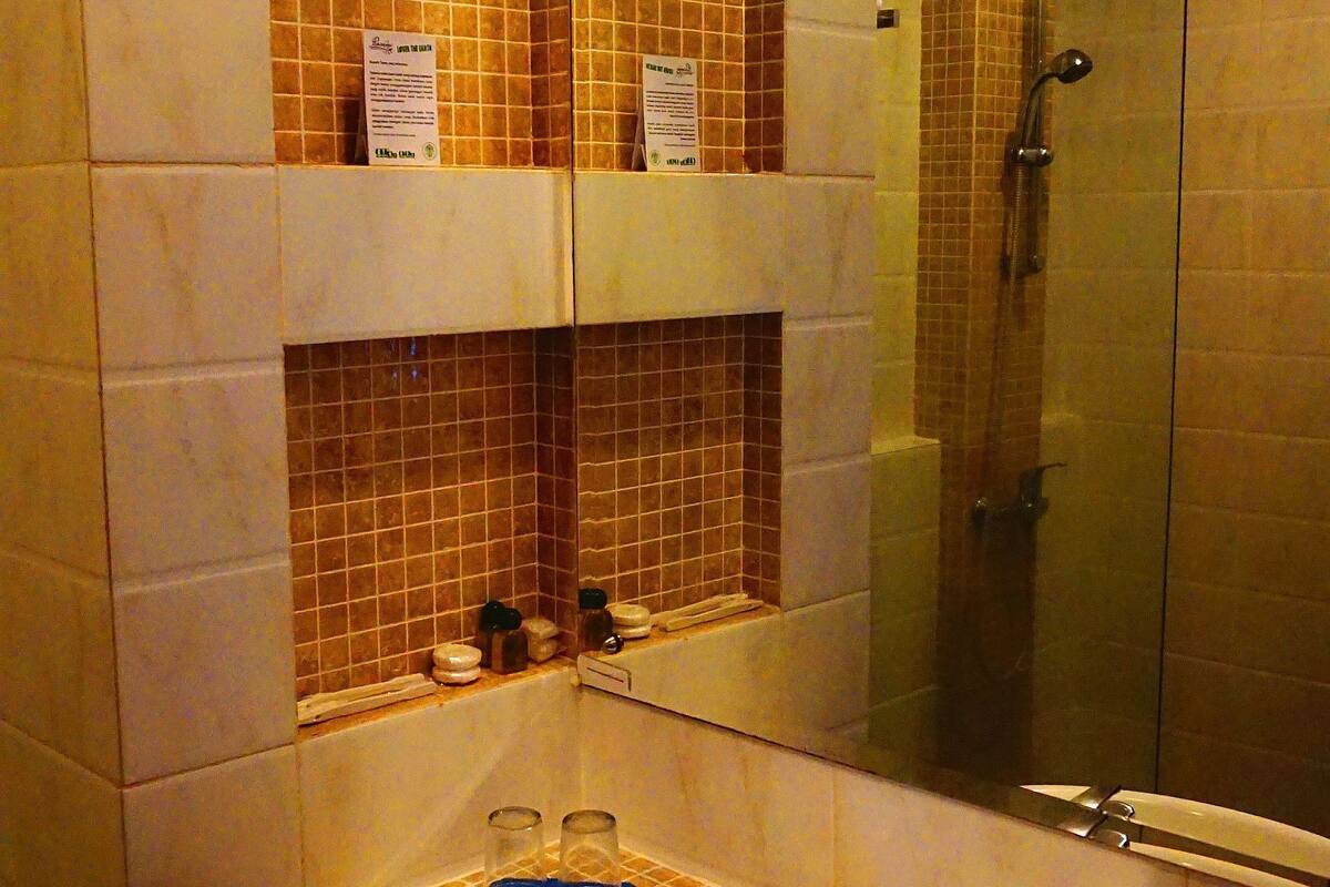 Ensemble douche/baignoire, serviettes fournies