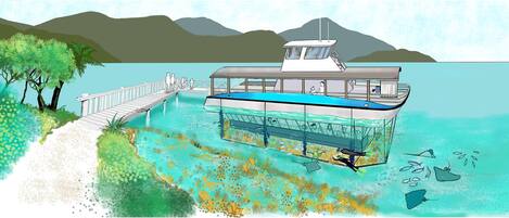 On the beach, sun loungers, beach towels, kayaking