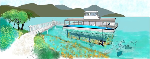 Plage, chaises longues, serviettes de plage, kayak