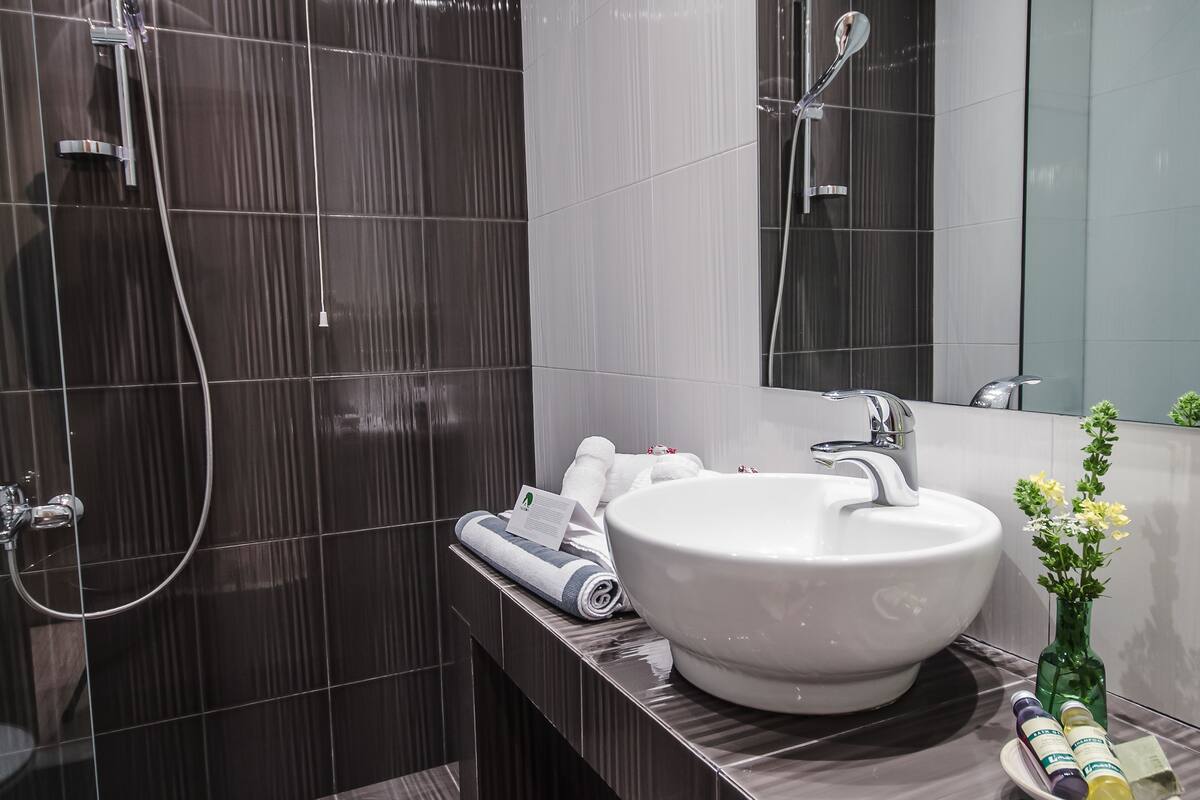 shower, rainfall showerhead, designer toiletries, hair dryer