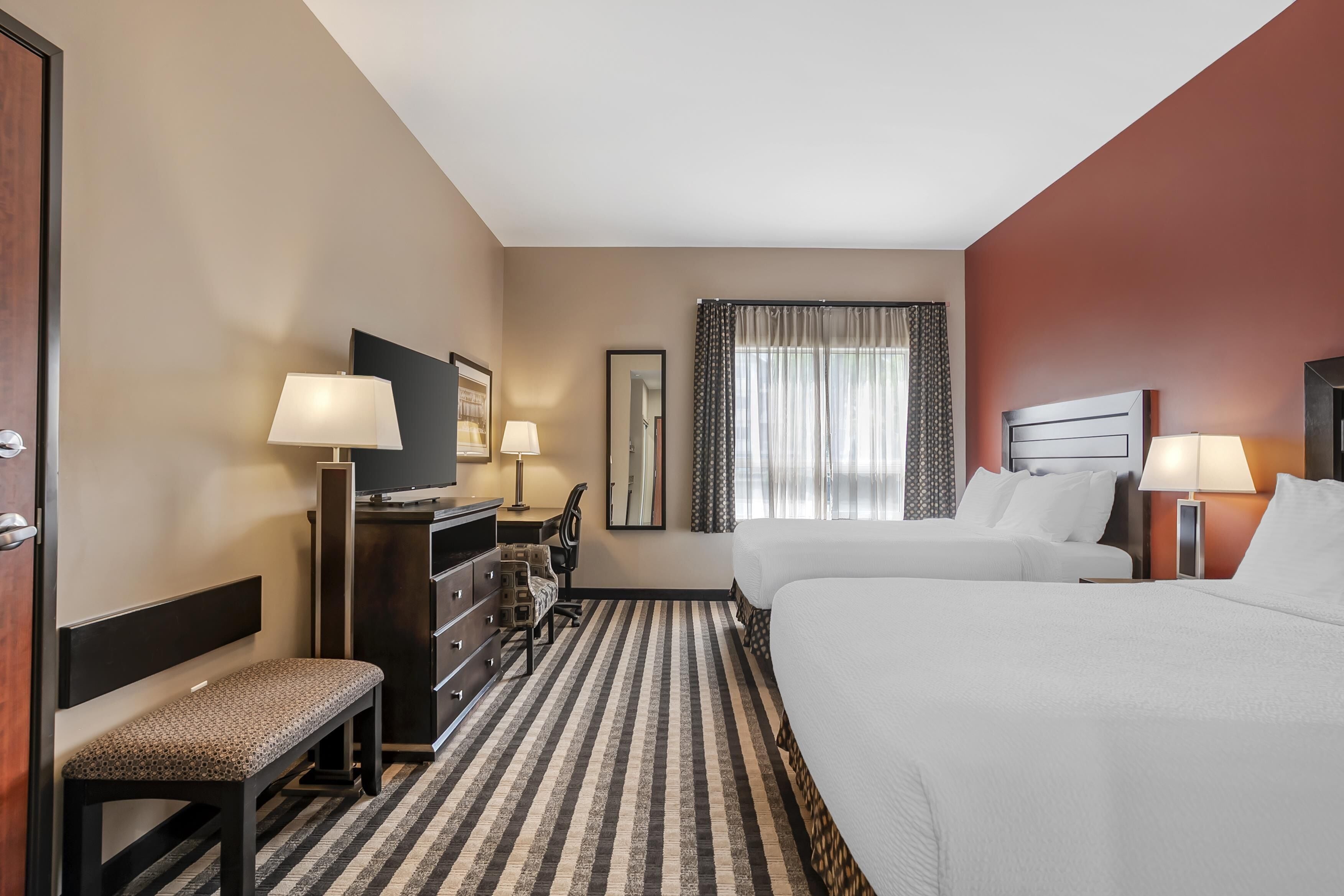 standard room, 2 queen beds, non smoking | desk, laptop workspace, iron/ironing board, free cots/infant beds