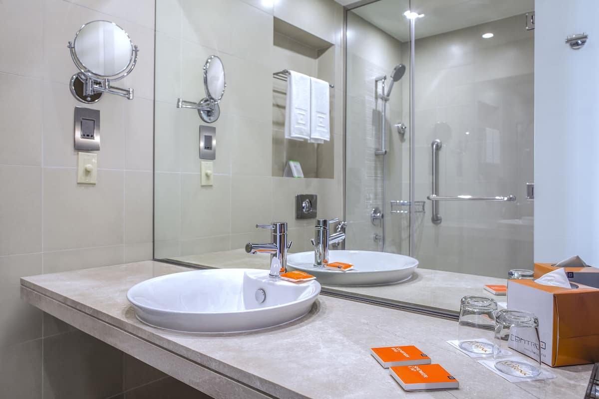 shower, free toiletries, hair dryer, bathrobes