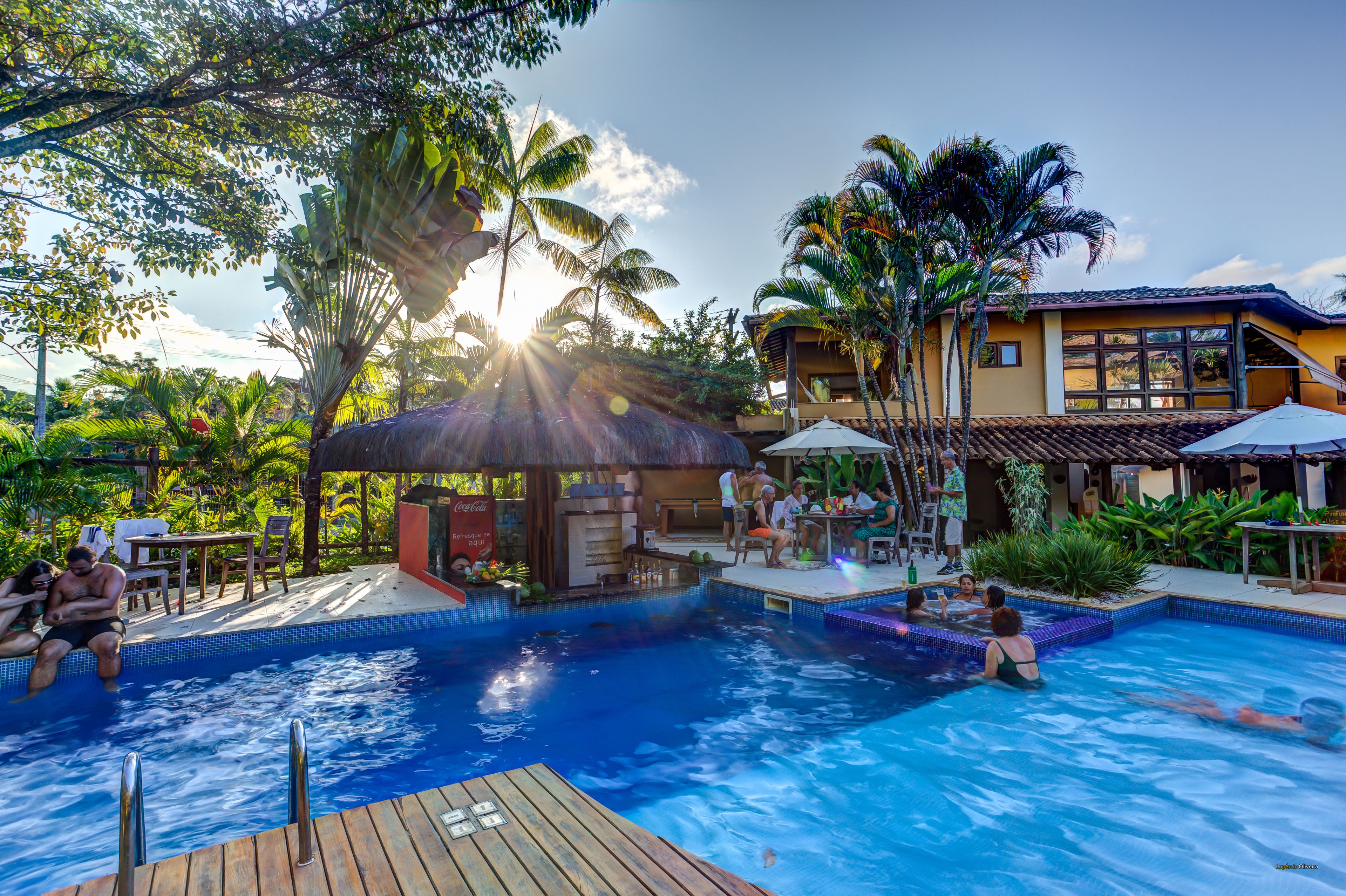 outdoor pool, pool umbrellas, pool loungers