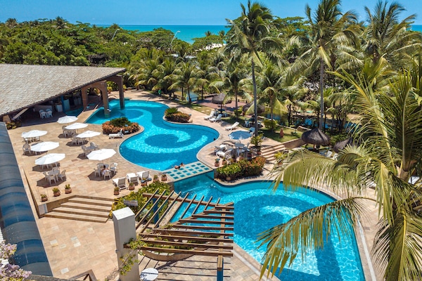 Outdoor pool, pool umbrellas, pool loungers