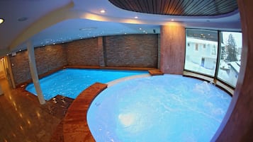Indoor pool, open 9 AM to 10 PM, sun loungers