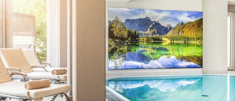 Indoor pool, outdoor pool, open 7:00 AM to 8:00 PM, pool umbrellas