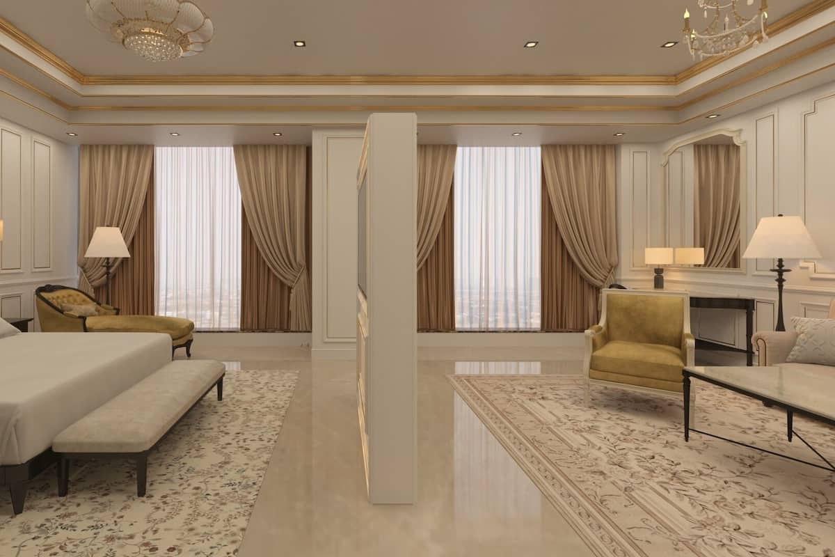 Suite – club, 1 kingsize-seng, byutsikt | Minibar, safe på rommet, skrivebord og blendingsgardiner