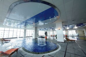 Indoor pool, open 6:00 AM to 9:00 PM, sun loungers