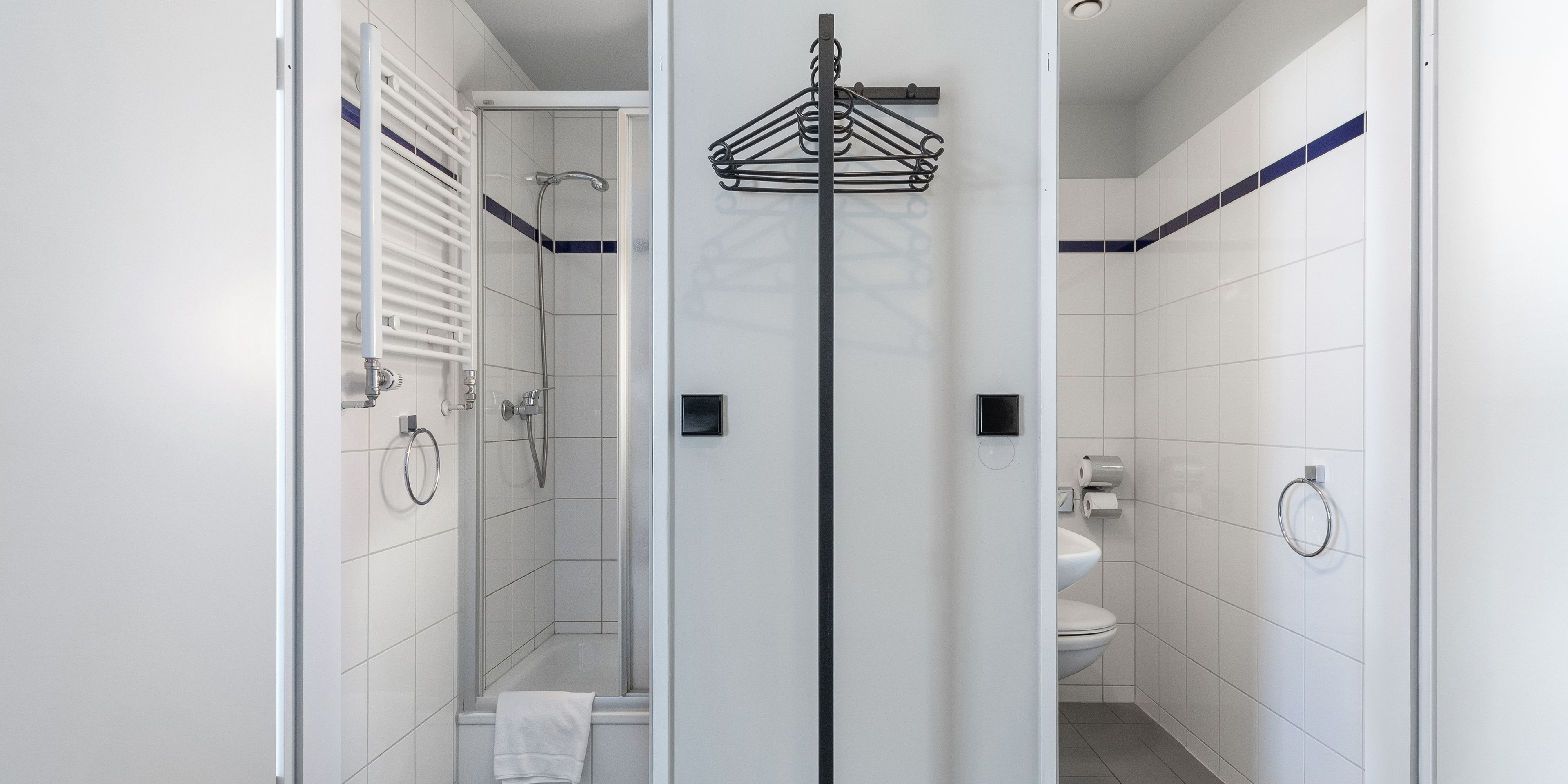 Shower, eco-friendly toiletries, hair dryer, soap