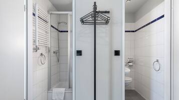 Shower, eco-friendly toiletries, hair dryer, soap