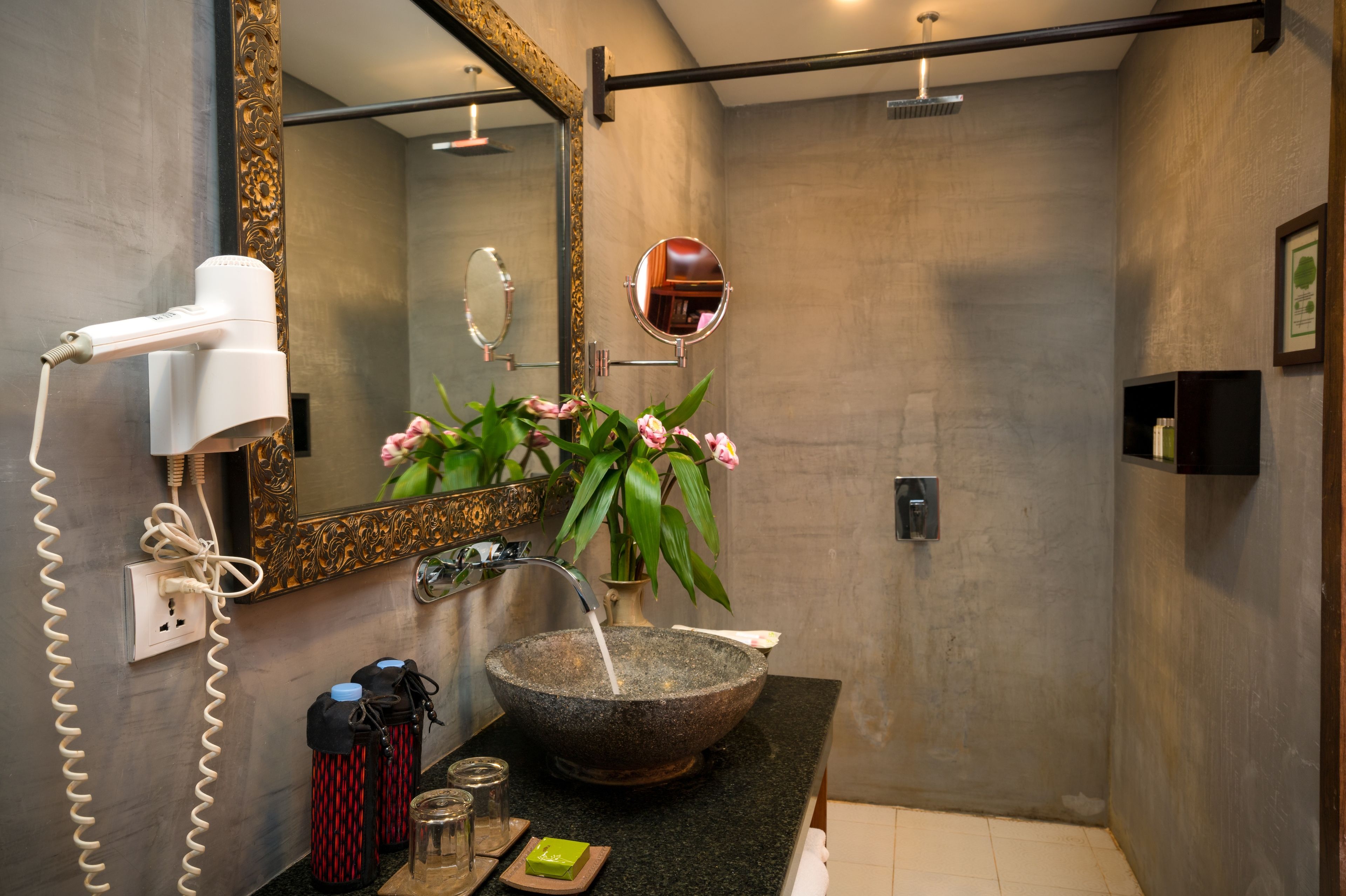 premier suite pool access | bathroom | shower, rainfall showerhead, designer toiletries, hair dryer